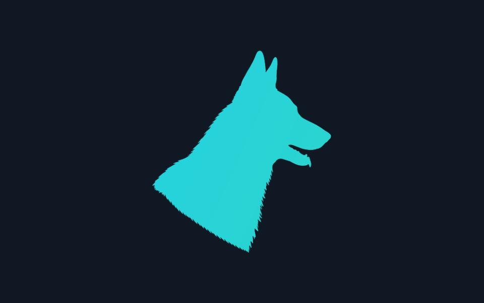 A dog’s head and neck in profile with its mouth slightly open.