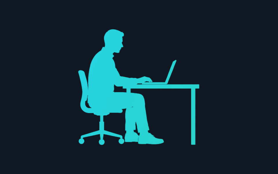A person seated at a desk using a laptop.